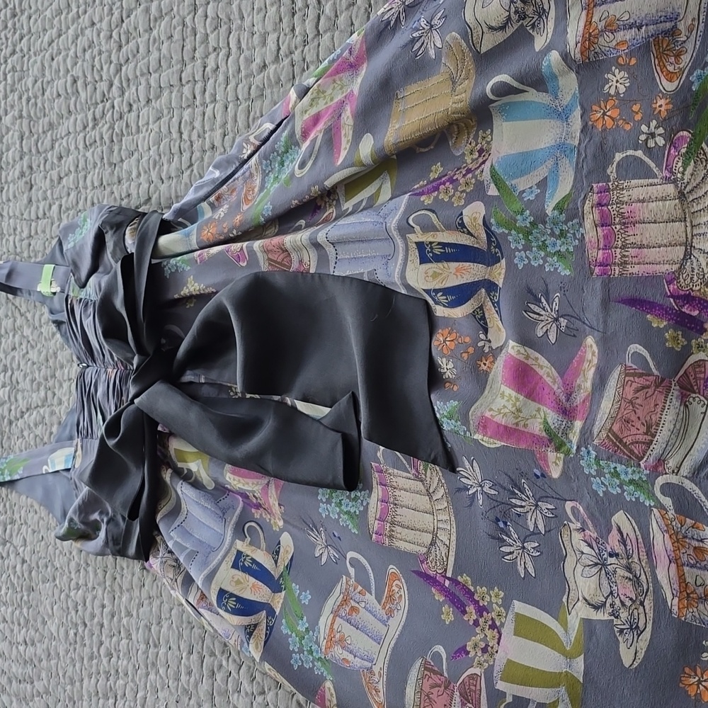 Anthropologie Dress By FLOREAT Teacup Print Purple Silk "Sugar & Cream Dress" - Picture 14 of 16